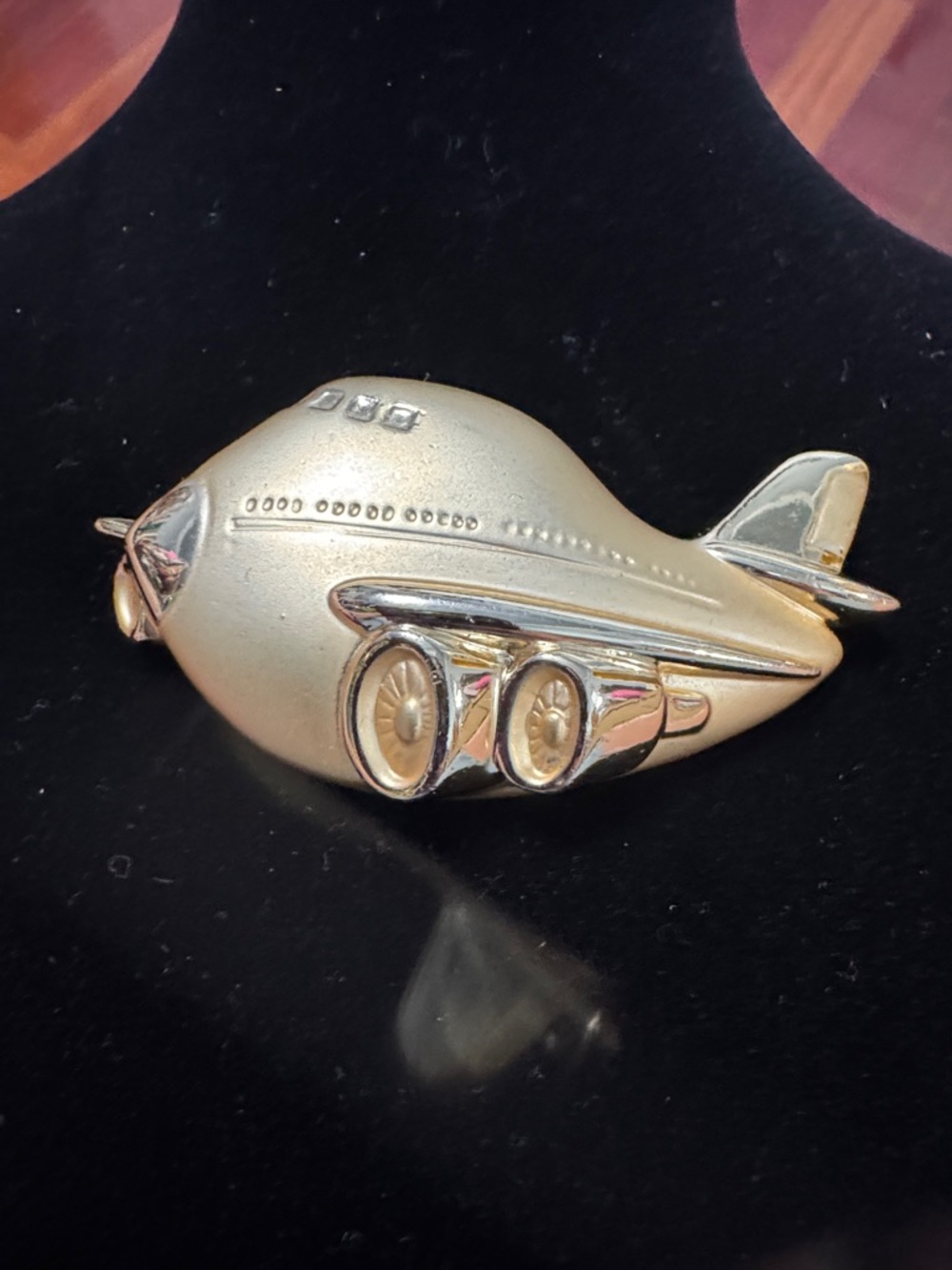 Gold Tone Airplane Brooch Pin